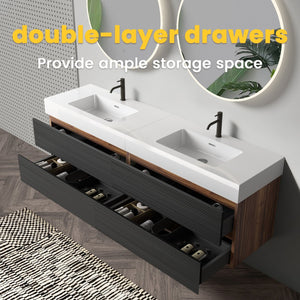 English Elm Galan 72 Inch Double Sink Vanity Fluted Wood Quartz Top Freestanding Bathroom Cabinet W1865S00172