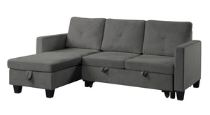 English Elm Novella Velvet Sleeper Sectional with Reversible Chaise and Hidden Storage for Small Spaces Dark Gray B2749S00120