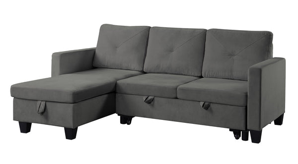 English Elm Novella Velvet Sleeper Sectional with Reversible Chaise and Hidden Storage for Small Spaces Dark Gray B2749S00120