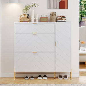 English Elm Mdf Herringbone Shoe Cabinet Gold Hardware Entryway Organizer Holds 16 Pairs White T3609P482837