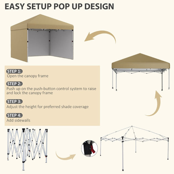 English Elm Outsunny 10' X 10' Instant Pop Up Canopy Tent With 3 Sidewalls, Adjustable Height & Carry Bag W2225P174242-GIGA