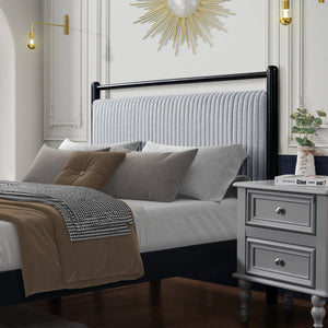 English Elm Christopher Knight Home® - Queen Wood Platform Bed with Fluffy Grey Headboard, Sturdy Black Frame, 800 lb Slats, Storage-Friendly N758D797475B