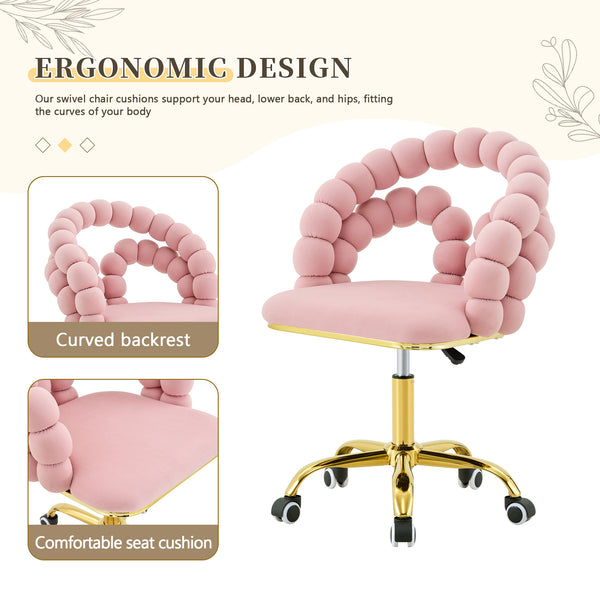 English Elm Pink Velvet Bubble Swivel Chair Gold Base Adjustable Glam Seat for Vanity Office W3875P446136