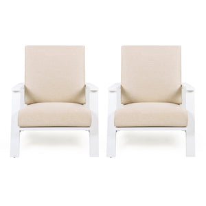 English Elm Christopher Knight Home® - Patio Lounge Chair Set Of 2 - Stylish White Acacia Wood Frame & Weather-Resistant Beige Cushions N779P291591W-2