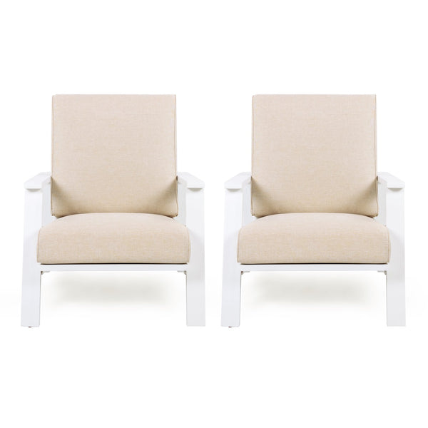 English Elm Christopher Knight Home® - Patio Lounge Chair Set Of 2 - Stylish White Acacia Wood Frame & Weather-Resistant Beige Cushions N779P291591W-2