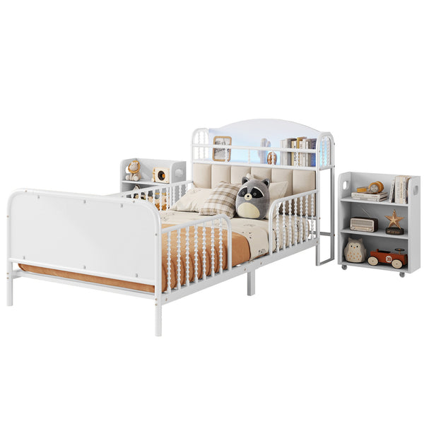 English Elm Twin Solid Wood Platform Bed with Guardrail for Kids, Low-Profile Sturdy Pine Frame, Safe Sleep Solution White 45.87 L x 17.72 W x 11.22 H W2593P337454