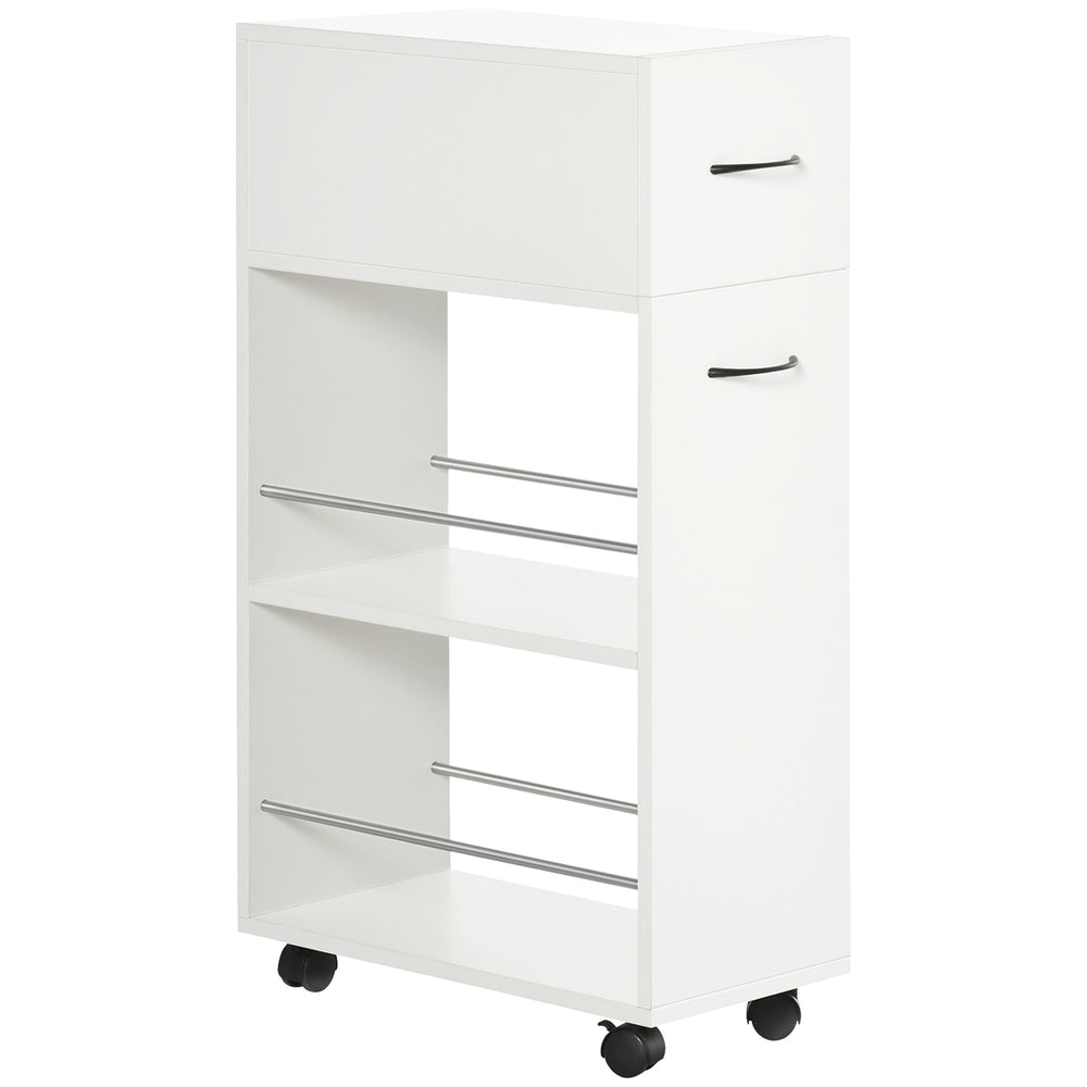 English Elm Homcom 3 Tier Slim Rolling Utility Cart with Drawer for Kitchen Bathroom Laundry W2225P229636