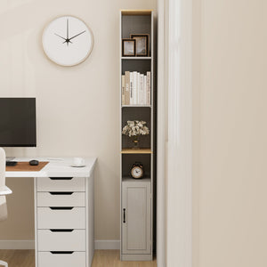 English Elm 72" Slim Six-tier Freestanding Cabinet Antique White Finish for Bathroom or Hallway W282P412294