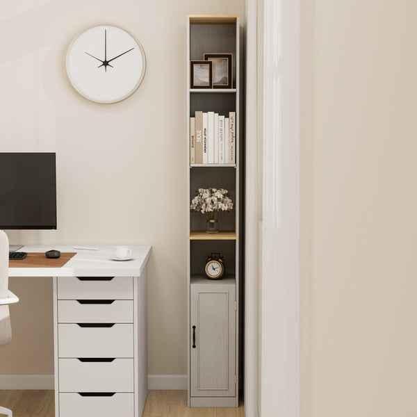 English Elm 72" Slim Six-tier Freestanding Cabinet Antique White Finish for Bathroom or Hallway W282P412294