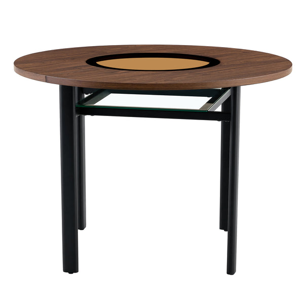 English Elm Table Set Round 42 Inch Wood Grain Mdf Dining with Glass Inset and Two Pu Chairs W1151S04494
