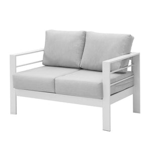 English Elm 50" Cast Aluminum Outdoor Loveseat with Uv Resistant Olefin Cushions for Patio Decks White+Gray B082P454975