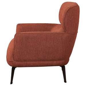 English Elm 1pc Modern Transitional Upholstered Crescent Arm Accent Chair with Rounded Track Arms and Metal Legs Black,Orange 35 L x 31.25 W x 29 H B011P306181