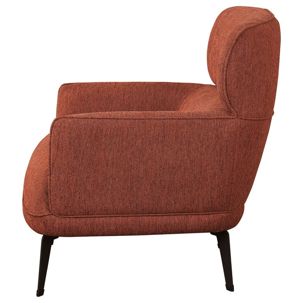 English Elm 1pc Modern Transitional Upholstered Crescent Arm Accent Chair with Rounded Track Arms and Metal Legs Black,Orange 35 L x 31.25 W x 29 H B011P306181