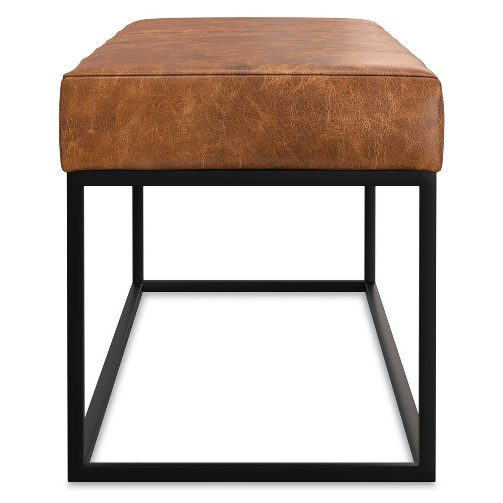 English Elm Candice Full-grain Leather Bench with Metal Base for Bedroom or Entryway B136P436947