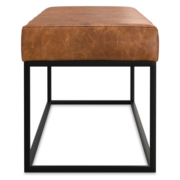 English Elm Candice Full-grain Leather Bench with Metal Base for Bedroom or Entryway B136P436947