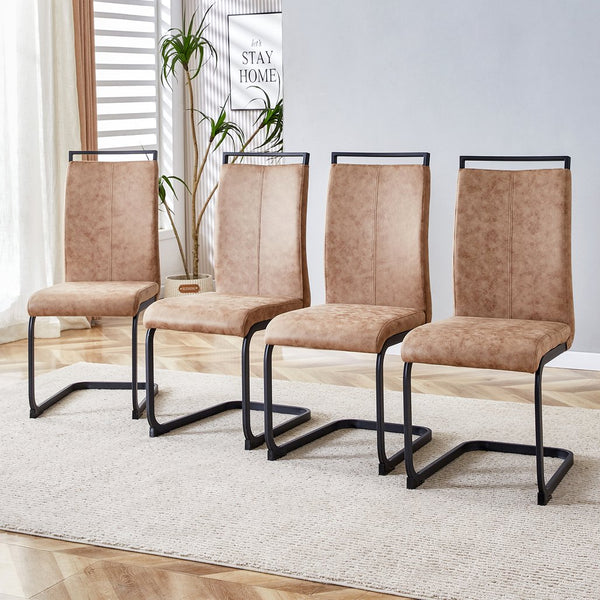 English Elm Modern Chic Dining Chairs with Faux Leather Padded Seat, High-Density Foam Comfort & Metal Legs Set Brown 38.97 L x 19.29 W x 18.11 H W1512P395378