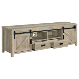 English Elm Madra Distressed Pine TV Stand with Sliding Doors and Drawers, 78.75" Wide Rustic Storage Console for Living Room B062P344953