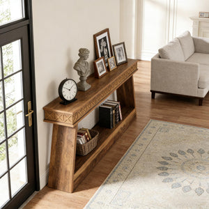 English Elm Hall Console Table Industrial Rustic Two Tier Wood Tone Metal Frame Entryway Sofa T3971P451575