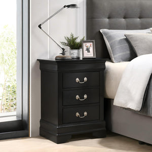 English Elm Timeless Black Nightstand with 3 Drawers, Durable Particle Board, Traditional Elegance, No Assembly Needed B078108211