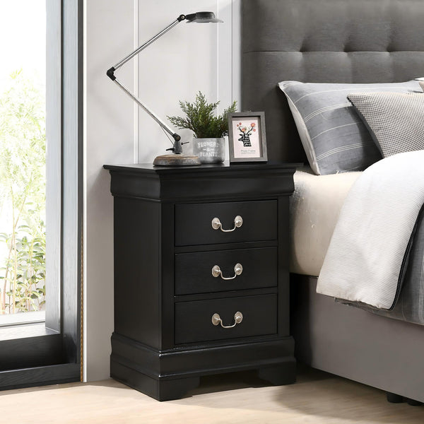 English Elm Timeless Black Nightstand with 3 Drawers, Durable Particle Board, Traditional Elegance, No Assembly Needed B078108211