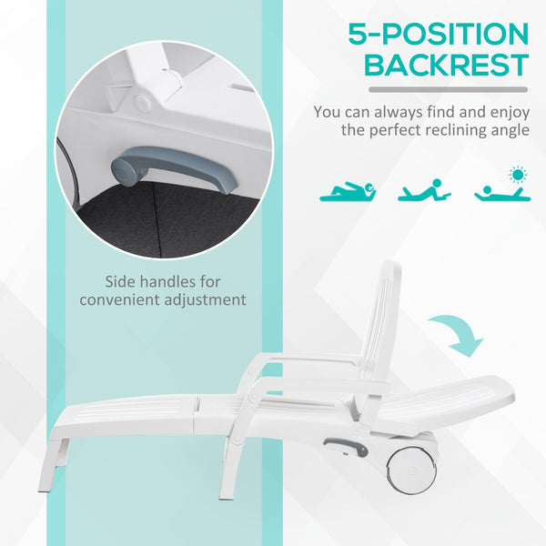 English Elm Outsunny Adjustable Outdoor Chaise Lounge Chair With Wheels, Storage Box & Quick Assembly For Relaxation W2225P174093-GIGA