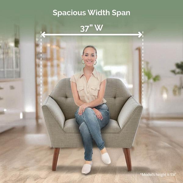 JLA Home INK+IVY - Wide Sculptural Mid-Century Lounge Chair with Hand-Tufted Detail, Durable Woven Upholstery, Solid Wood Legs Light Grey II110-0388
