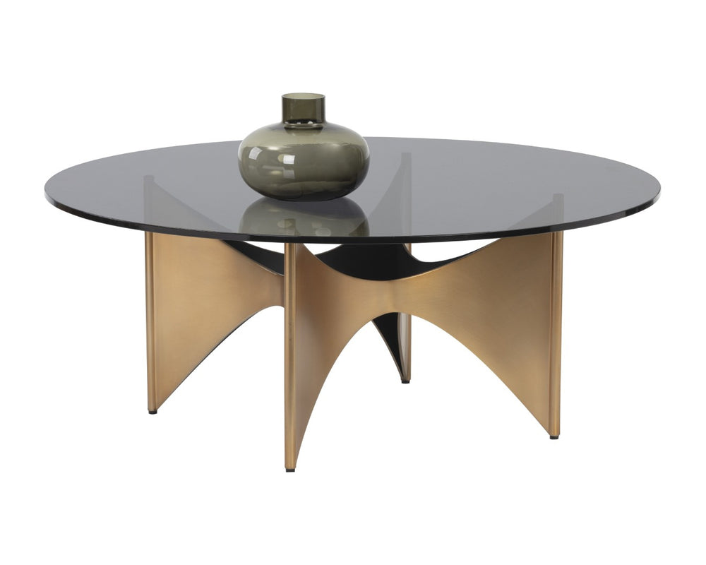 Sunpan LONDON Ikon Coffee Table - Smoked Grey Glass & Antique Gold Base for Modern Glamour & Durability 106164