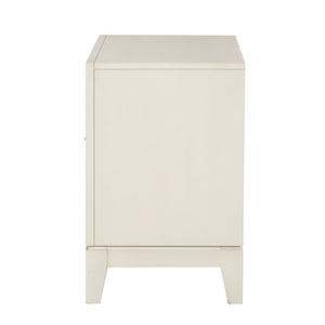 English Elm Transitional Fluted Nightstand Antique White Birch Wood Dovetail Drawers Chrome Pulls B2741P435885
