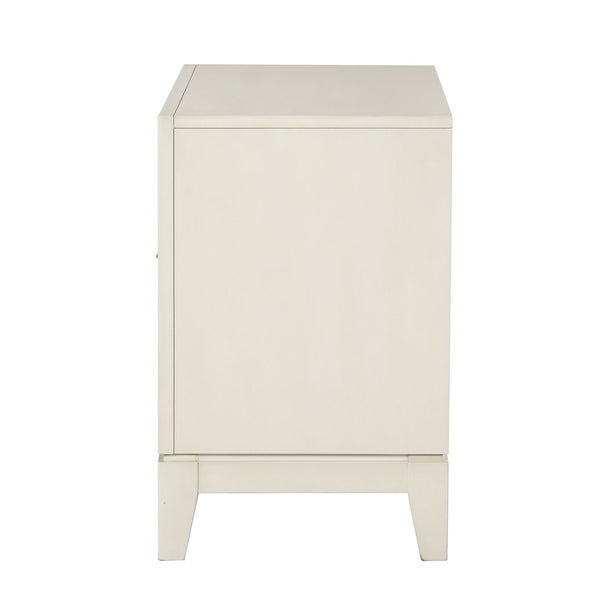 English Elm Transitional Fluted Nightstand Antique White Birch Wood Dovetail Drawers Chrome Pulls B2741P435885