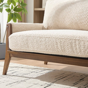 English Elm Mid-century Modern Boucle Upholstered Three Seat Sofa with Walnut Finish Wood Legs Beige N773P411407S