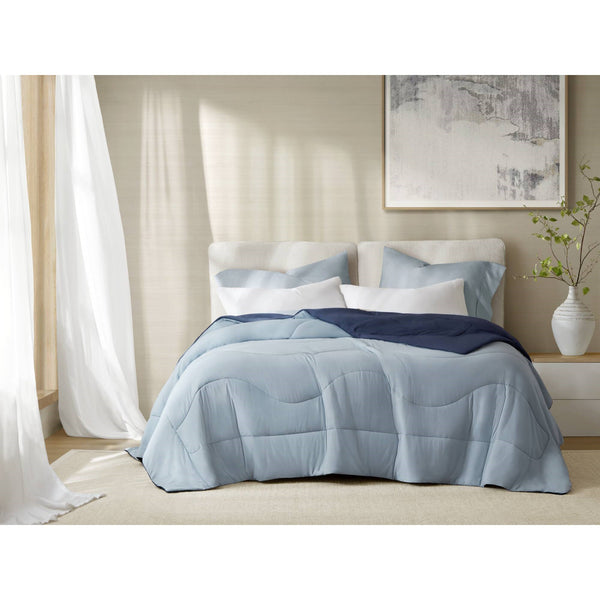 English Elm 1-piece Reversible Tencel Fill Comforter with Sculptural Weave for Full Queen Beds Blue B035P408281