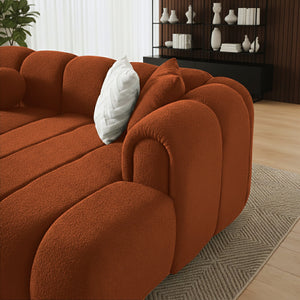 English Elm Beatrice Channel Tufted Boucle Sectional Sofa Deep Seating Modern Living Room Burnt Orange B183S00219