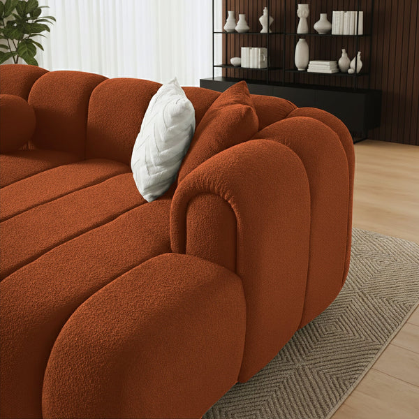 English Elm Beatrice Channel Tufted Boucle Sectional Sofa Deep Seating Modern Living Room Burnt Orange B183S00219