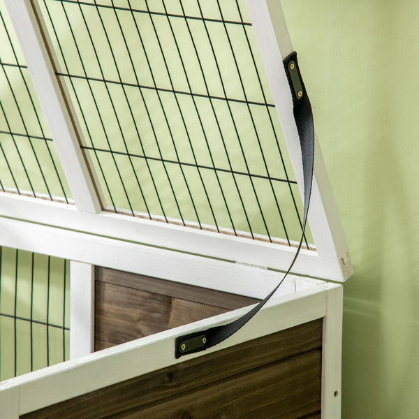 English Elm Bunny Hutch Outdoor Fir Wood Rabbit Cage with Asphalt Roof and Raised Base T3971P435853