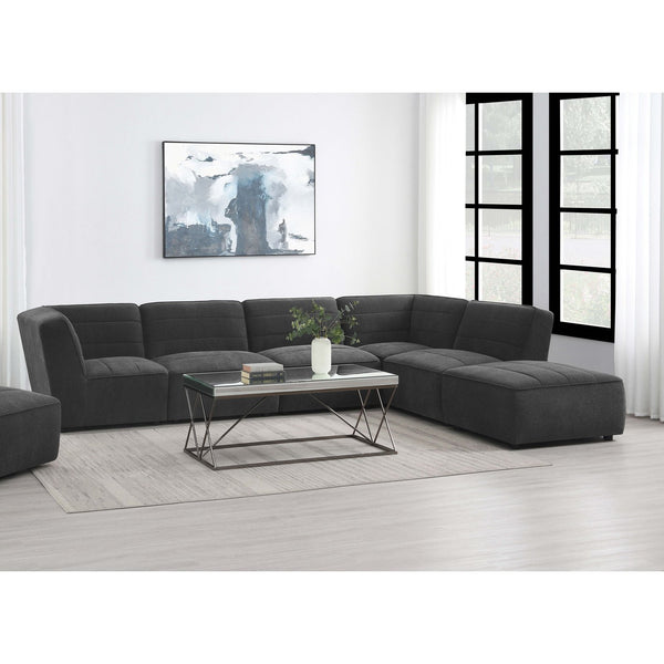 English Elm Vincent Dark Charcoal 6-Piece Modular Sectional Sofa with Ottoman, Plush Pocket Coil Seating for Media Rooms B062S01243