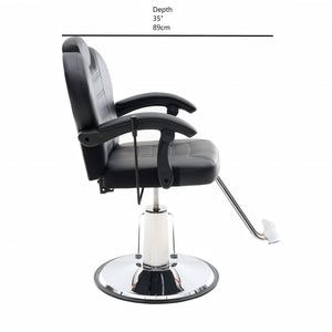 English Elm 102°-140° Heavy Duty Reclining Barber Chair with Hydraulic Pump, 360° Swivel, PU Leather, Stable Anti-Slip Base for Busy Salons and Stylists W2069P290382