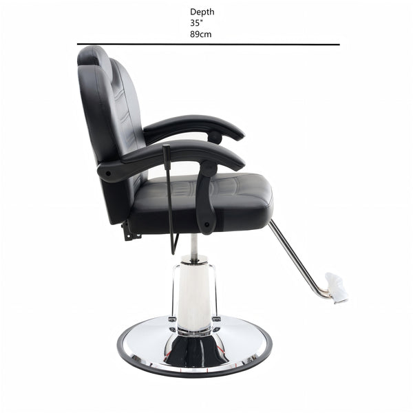 English Elm 102°-140° Heavy Duty Reclining Barber Chair with Hydraulic Pump, 360° Swivel, PU Leather, Stable Anti-Slip Base for Busy Salons and Stylists W2069P290382