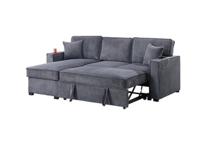 English Elm Convertible Corduroy Sectional Sofa with Reversible Chaise, Hidden Storage, USB Port & Pull-Out Bed Dark Gray 60 L x 30 W x 19 H B011S01243
