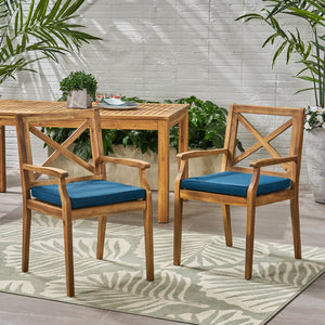 English Elm Christopher Knight Home® - PERLA Outdoor Dining Chair Set of 2 with Water‑Resistant Cushions, Acacia Wood, Comfortable Seating Blue,Teak N762P251938C