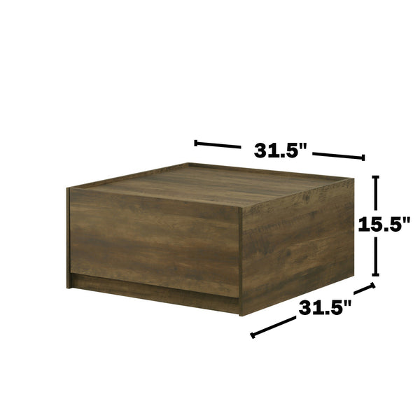 English Elm 31.5"w Square Oak Coffee Table with Dual Handleless Drawers for Modern Living Rooms B016P416190