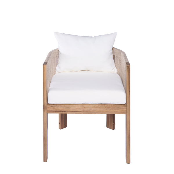 English Elm Christopher Knight Home® - Matera Teak & Beige Dining Chairs Set of 2 – Acacia Wood Frame, Rope Back, Removable Washable Cushions N775P255932T