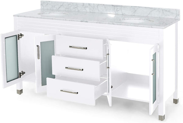 English Elm Christopher Knight Home® - 73'' Luxury Bathroom Vanity with Marble Top & Dual Ceramic Sinks, Freestanding 4-Door 3-Drawer Cabinet White N759S999013K