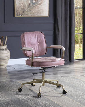 English Elm Siecross Ergonomic Pink Top-Grain Leather Office Chair with 3" Cushion, 360° Swivel & Adjustable Height B2726P265728