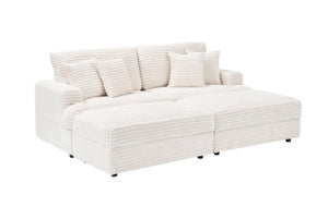 English Elm 82-Inch Beige Corduroy Sofa With 2 Storage Footrests & 4 Pillows - Perfect For Stylish Living Spaces! W1658S00116