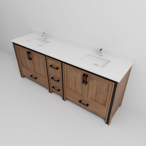 English Elm Rustic Barnwood Double Bath Vanity With White Quartz Top, Soft-Close Drawers & Faucet Set Included B2731P260670-GIGA