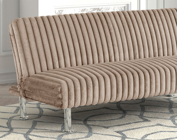 English Elm Futon Modern convertible sofa bed with chrome-reinforced metal legs, foam cushions, sleek engineered frame taupe 67 L x 41 W x 9 H B2741P364373