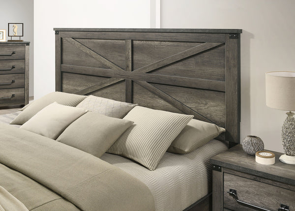 English Elm Rustic Farmhouse 3pc Queen Bed Set with Metal-Accent Headboard & Antique Brass Handles, Sturdy Gray 68 L x 35 W x 7 H B2741S00167