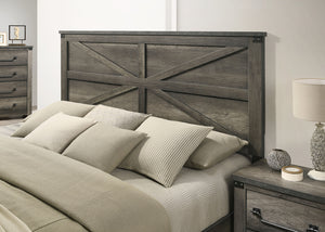 English Elm Rustic Queen Size Farmhouse Bed with Distressed Wood Headboard, Metal Accents, Durable Engineered Wood Gray 83 L x 35 W x 6 H B2741S00166