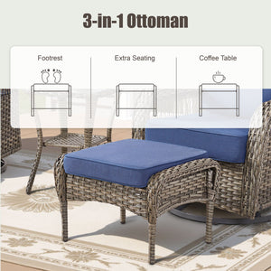English Elm Outdoor Pe Wicker Patio Ottoman Set of 2 with Cushions for Deck or Backyard Blue T3773P418423