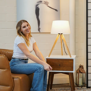 English Elm Ashcroft Furniture - High Quality Hotel Scandinavian Modern Birch Tripod Bedside Lamp With Soft Linen Shade & Black Accents B183P315121